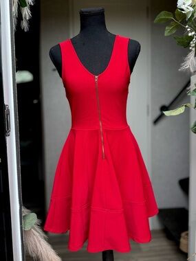 Red and Flare Dress with Front Zip